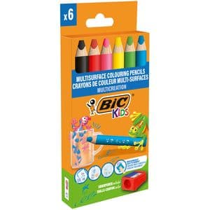 Picture 2 of Kleurpotloden BicKids Multi Surface + puntenslijper assorti 6 stuks
