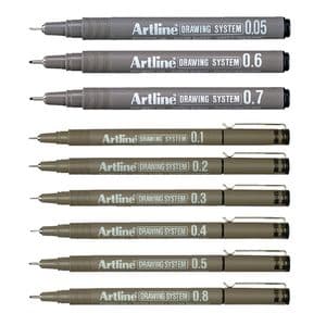 Picture 2 of Fineliner Artline technisch etui met 0.2-0.4-0.6-0.8mm zwart