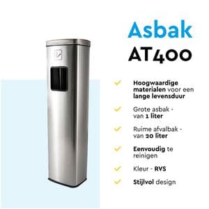 Picture 6 of Afvalbak met asbak BRASQ 20 liter AT400 rvs