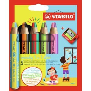 Picture 1 of Kleurpotloden STABILO 882 woody 3 in 1 duo inclusief puntenslijper assorti etui 5 à stuks