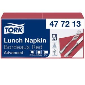 Picture 1 of Lunchservet Tork Advanced 1/4 vouw 2-laags 328x325mm 200 vel bordeauxrood 477213