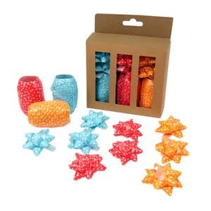 Picture 1 of Krullint en strik rood/oranje/blauw 12 stuks