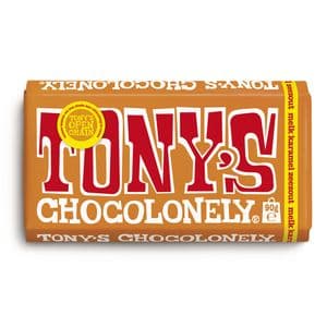 Picture 2 of Chocolade Tony's Chocolonely melk karamel zeezout reep 90 gram