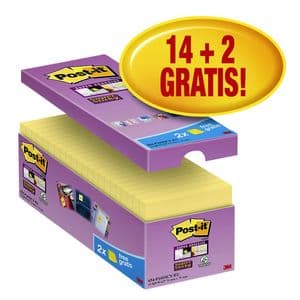 Picture 1 of Memoblok Post-it 654 Super Sticky 76x76mm geel 14+2 gratis
