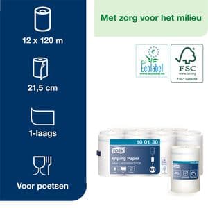 Picture 2 of Poetspapier Tork M1 Advanced 1-laags 120m wit 100130