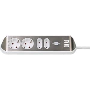 Picture 1 of Stekkerdoos Brennenstuhl bureau Estilo 4vdig incl 2 USB 2m wit/zilver
