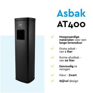 Picture 5 of Afvalbak met asbak BRASQ 20 liter AT400 zwart