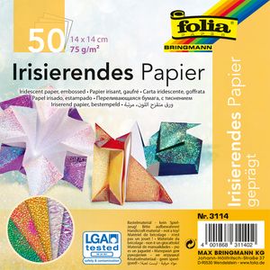 Picture 1 of Vouwblaadjes Folia 75gr 14x14cm 50 vel 2-zijdig iriserend embossing assorti kleuren