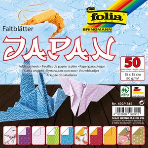 Picture 1 of Vouwblaadjes Folia 80gr 15x15cm 50 vel 2-zijdig Japan 10 designs assorti kleuren