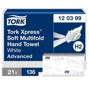 Picture 1 of Handdoek Tork H2 Xpress Advanced multifold 2-laags 212x340mm 21x136 vel wit 120399