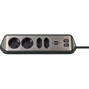 Picture 1 of Stekkerdoos Brennenstuhl bureau Estilo 4vdig incl 2 USB 2m zwart/zilver