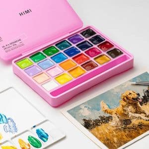 Picture 4 of Gouache HIMI 24 kleuren 30gr opbergbox roze