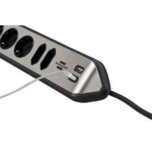 Picture 3 of Stekkerdoos Brennenstuhl bureau Estilo 6 voudig inclusief 2 USB 2 meter zwart/zilver