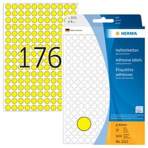 Picture 1 of Etiket HERMA 2211 rond 8mm geel 5632 stuks