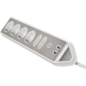 Picture 2 of Stekkerdoos Brennenstuhl bureau Estilo 6 voudig inclusief 2 USB 2m meter wit/zilver