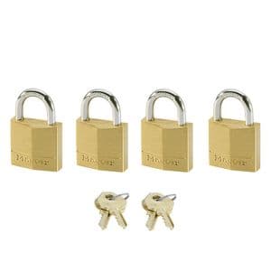 Picture 1 of Hangslot MasterLock 4 gelijksluitend messing 20mm 4 stuks