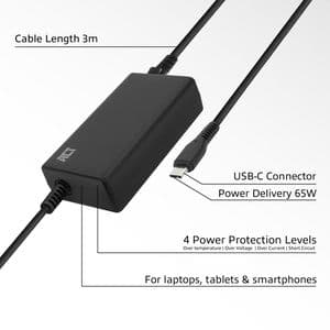 Picture 3 of Laptop Oplader ACT USB-C Power Delivery 65W 3mtr