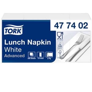 Picture 1 of Lunchservet Tork Advanced 1/8 vouw 2-laags 328x325mm 200 vel wit 477402