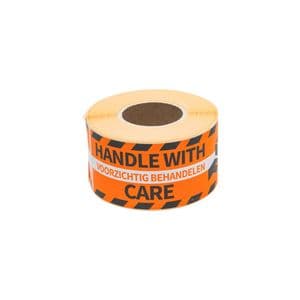 Picture 1 of Waarschuwingsetiket Rillprint handle with care 46x125mm oranje 250 stuks
