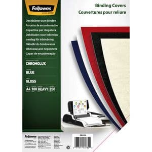 Picture 1 of Voorblad Fellowes A4 Chromolux 250gr blauw 100 stuks