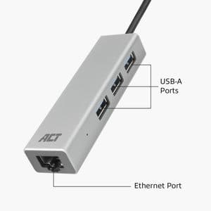 Picture 3 of Hub ACT USB-C 3.0 3x USB-A Gigabit ethernet