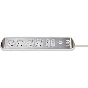 Picture 1 of Stekkerdoos Brennenstuhl bureau Estilo 6vdig incl 2 USB 2m wit/zilver