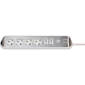Picture 1 of Stekkerdoos Brennenstuhl bureau Estilo 6 voudig inclusief 2 USB 2m meter wit/zilver