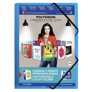 Picture 1 of Elastomap Oxford Polyvision A4 met insteektas 3 kleppen PP blauw