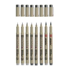 Picture 3 of Fineliner Sakura Pigma Micron 6 schrijfbreedtes - 2 brushpen koudgrijs