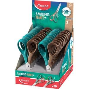 Picture 1 of Kinderschaar Maped Smiling Planet 12cm rechtshandig bruin/groen display à 20st