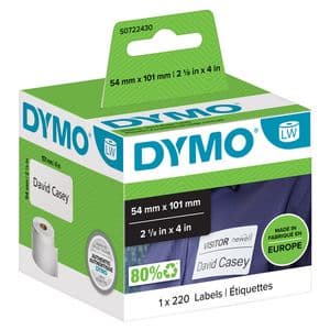 Picture 1 of Etiket Dymo LabelWriter naamkaart 54x101mm 1 rol á 220 stuks wit