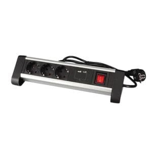 Picture 1 of Stekkerdoos Perel bureau 3vdig schakelaar incl. 2 USB-poorten 1.4m zw