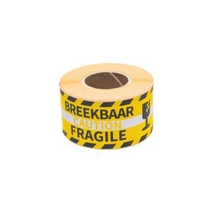 Picture 1 of Waarschuwingsetiket Rillprint fragile 46x125mm geel 250 stuks