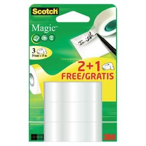 Picture 1 of Plakband Scotch Magic 19mmx15m 2+1 gratis onzichtbaar 3 rollen