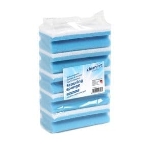 Picture 1 of Schuurspons Cleaninq met greep 140x70x42mm blauw/wit 5 stuks