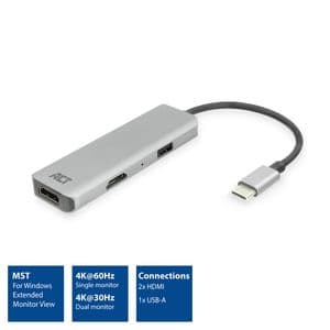 Picture 2 of Adapter ACT USB-C 4K multiport voor 2 HDMI monitoren