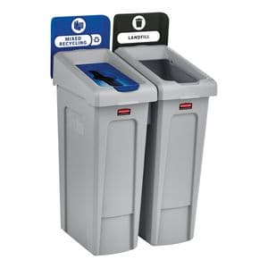 Picture 2 of Afvalbak Rubbermaid Slim Jim Recyclestation starterset 87 liter grijs