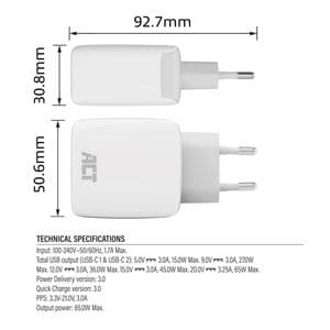 Picture 4 of Oplader ACT 65w 2-poorts usb c wit
