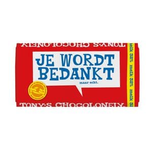Picture 1 of Chocolade Tony's Chocolonely melk bedankt reep 180gr