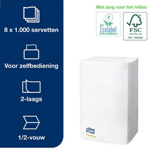Picture 2 of Servet Tork N4 Xpressnap Premium 1/2 vouw 2-laags 213x165mm 1000 vel wit 15850