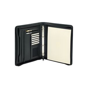 Picture 1 of Schrijfmap van der Spek A4 4-rings 25mm O-mechaniek + rits rundleer met nerf zwart