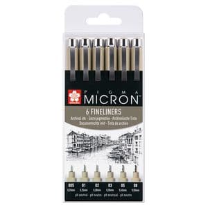 Picture 1 of Fineliner Sakura Pigma Micron set à 6 schrijfbreedtes zwart
