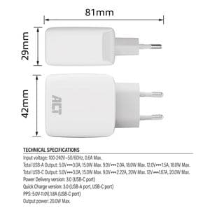 Picture 5 of Oplader ACT 20w 2-poorts usb a+c wit