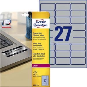 Picture 1 of Etiket Avery L6011-20 63.5x29.6mm zilver 540 stuks