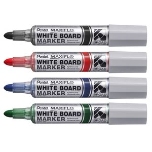 Picture 1 of Whiteboardmarker Pentel MWL5M Maxiflo rond 3mm assorti set à 4 stuks