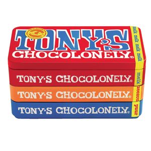 Picture 3 of Chocolade Tony's Chocolonely puur-melk en karamel zeezout blik 540gr