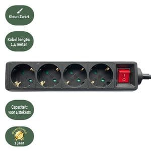 Picture 3 of Stekkerdoos BRASQ 4 voudig 1.4 meter zwart