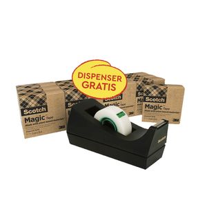 Picture 1 of Plakband Scotch Magic 810 19mmx33m transparant 14 rollen + plakbandhouder zwart