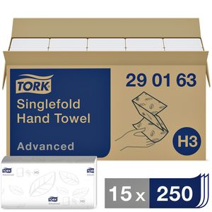Picture 1 of Handdoek Tork H3 Advanced singlefold 2-laags 248x230mm 15x250 vel wit 290163