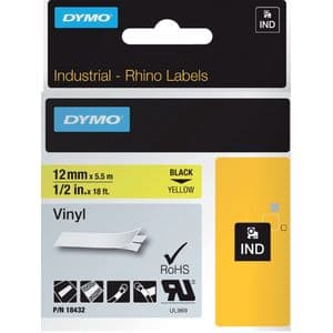 Picture 1 of Labeltape Dymo Rhino industrieel vinyl 12mm zwart op geel